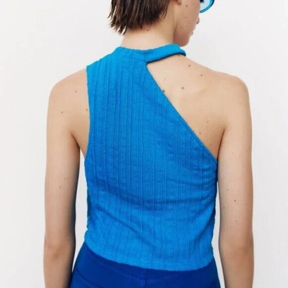 Zara Cable Knit Cut Out Blue Top Large - Picture 2 of 7